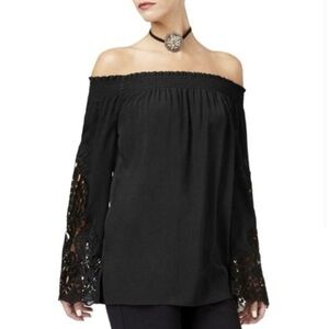 Kobi Black Lace Off Shoulder Long Sleeve Top